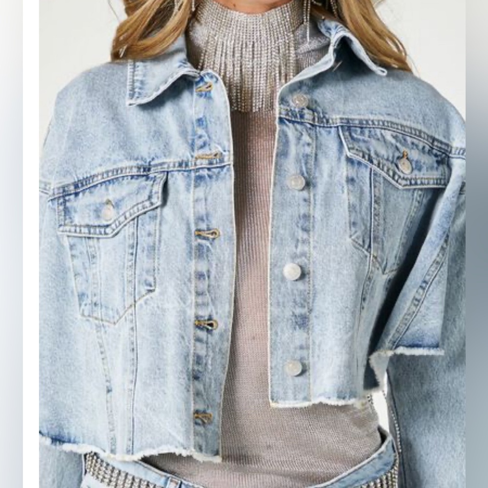 Forever 21 Rhinestone-Fringe Denim Jacket size M - Picture 5 of 5
